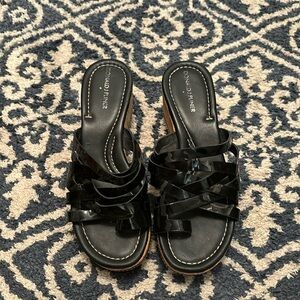 Donald J. Pliner Black Patent Leather Wedge Slide Sandals